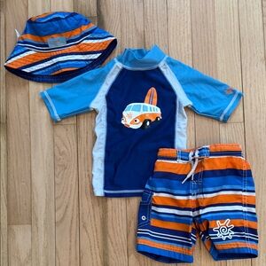 UV Skinz Swim Set - Hat, Top, Bottoms- Blue and Orange 12-18 months